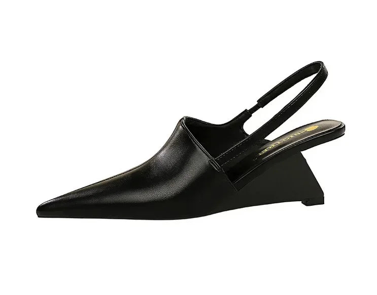 Fashion Wedge Sandals Pointed Toe Sandals Elegant Chunky Heel Mule Pumps