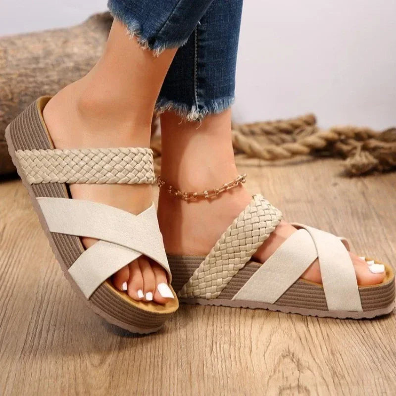 Women's cork flat sandals, non-slip platform flats,non-slip sandals. 35-43