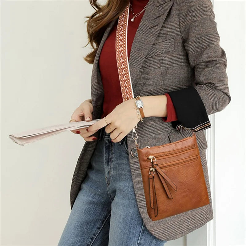 Women's Cross-body Bag with Adjustable Strap Multiple Zipper Design With Contrast Colour