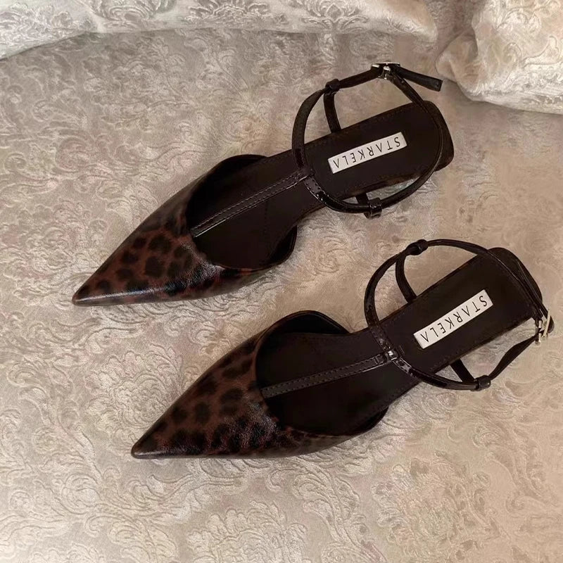 Pointed Toe Leopard Women Sandals Sexy Slingback 2025 Summer Luxury Party Sandal