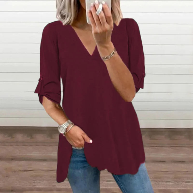 Women's V-Neck Long Sleeve Chiffon Shirt New Style Top Slim.  S-5X