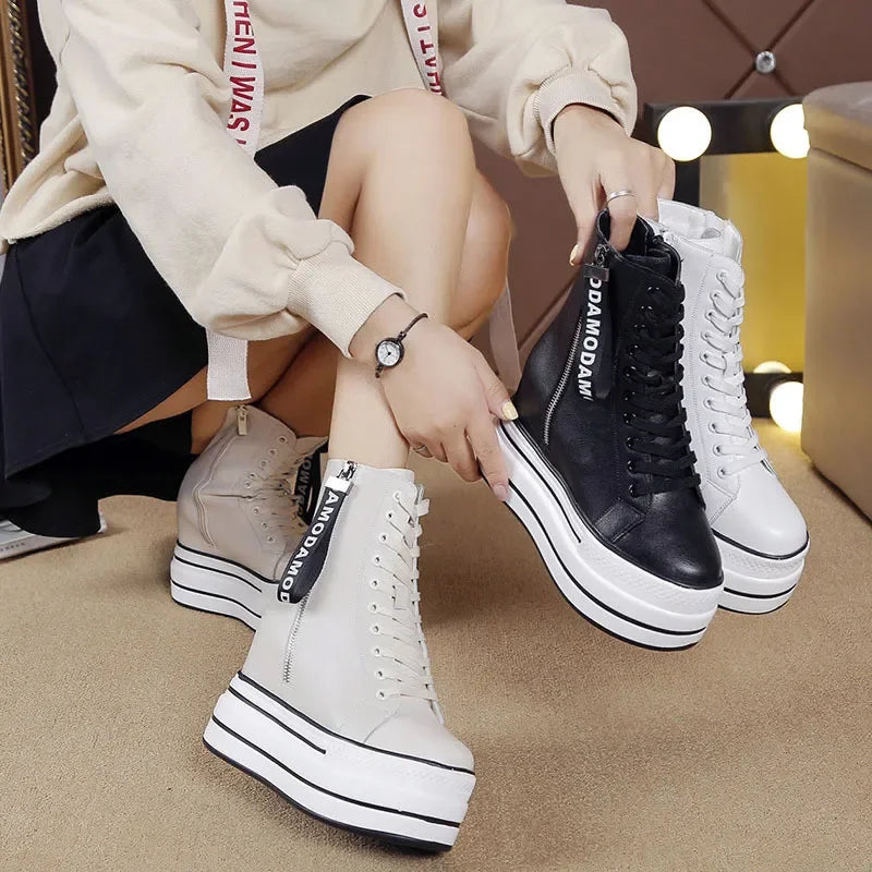 Trendy Women High Top Platform Zip  Ankle Sneakers Femme Chaussures Femmes