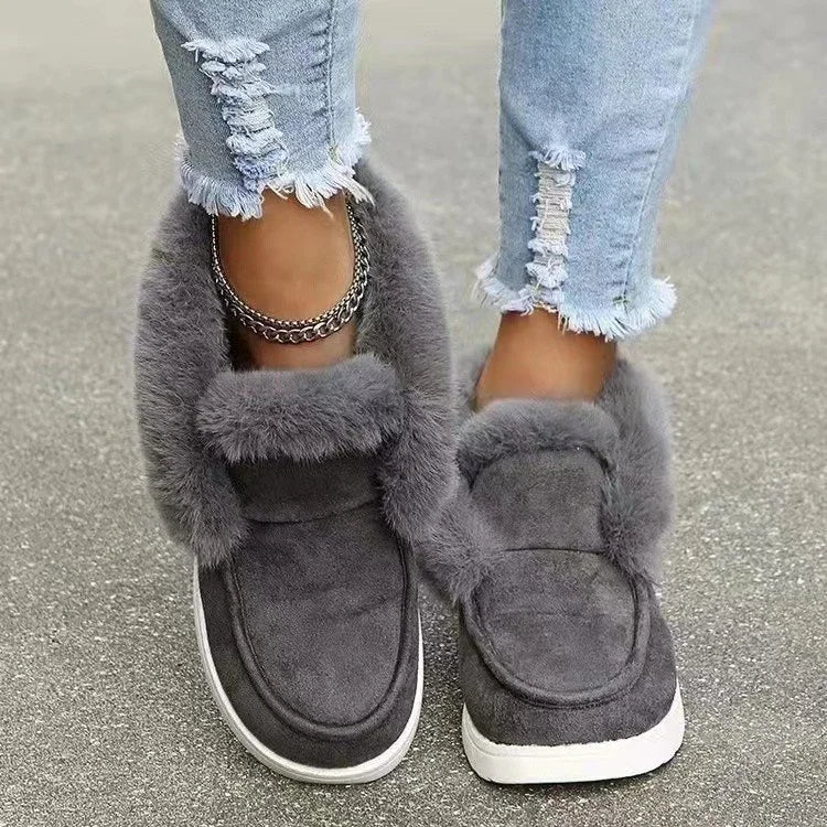 Women Slip on Comfortable Ankle Boot/Shoe Warm Plush Fur Suede Female Footwear