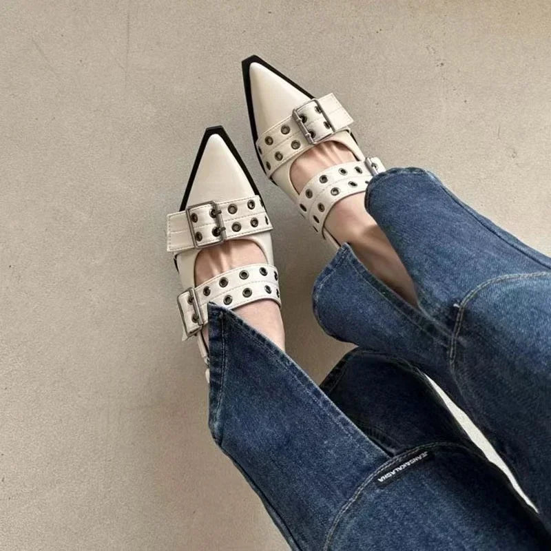 Slingback Chunky Heel Women's Rivet Street Style Vintage Casual Sandals