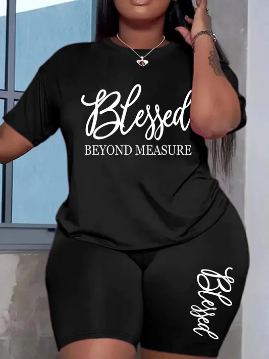Plus size set for women Summer 2 pieces Blessed printed women's set