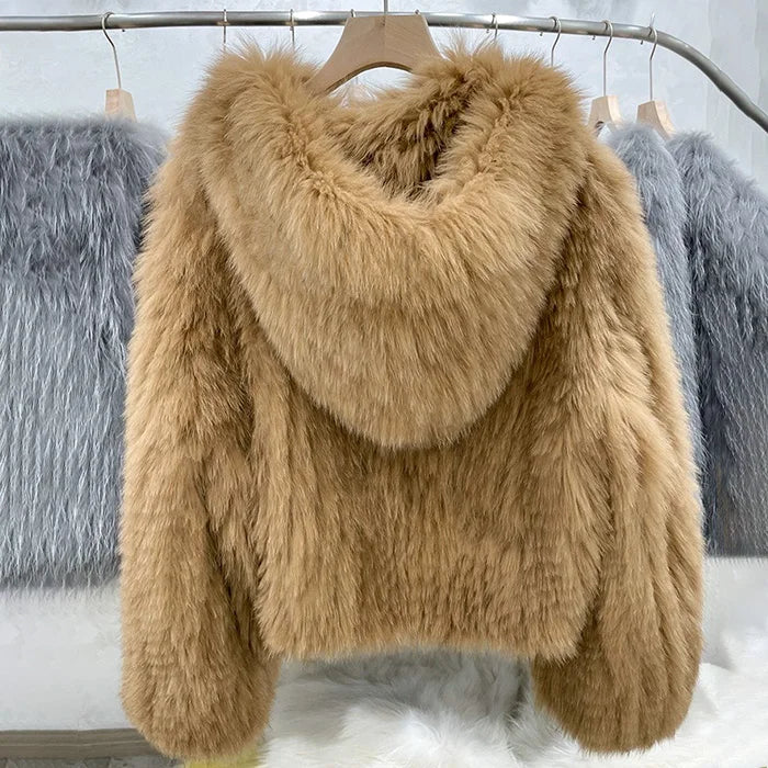 New Winter Real Fur Coat Natural Fox Fur Coat With Hood .