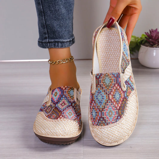 High Quality Women's Geometric Print , Soft Sole Lightweight Slip On Casual Shoe