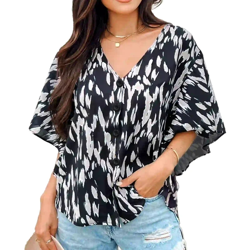 Plus Size Women's Blouse V Neck Casual and Fashionable Summer Blouse