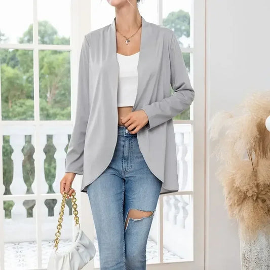Spring and Autumn Women's New Solid Color Fashion and Temperament Plus Size Long Sleeved Loose Cardigan