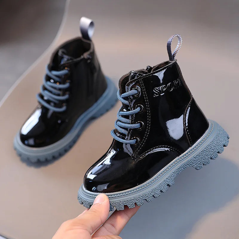 Children's Boots Boys Girls Single Boots Solid Color England Style Children Boy Girls Shoes Kids Fashion Shiny Small Short Boots