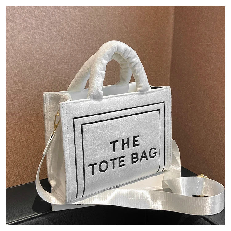 Women's Velour Tote Original Letter Print Square Stylish Soft Shoulder Bag