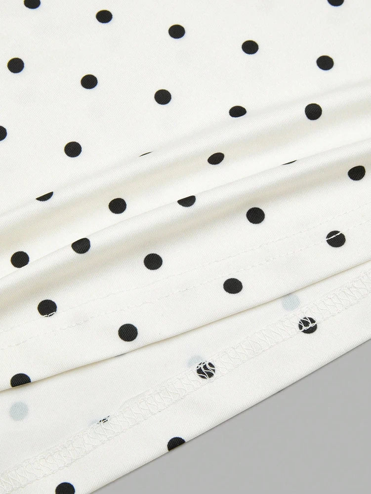 Plus Size Women's 2025 Summer New Sleeveless Retro Polka Dot Bow Bandeau Blouse .