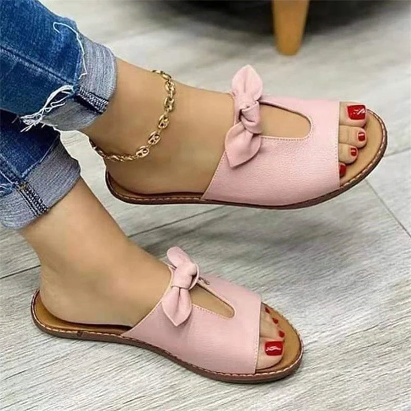 Summer Women Sandals Fashion Bow Slip-On Casual Open Toe Anti-Slip Sandals