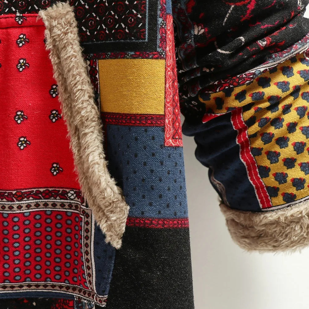 Women's Long Plush Jacket with Cotton and Linen Print Hooded for Warmth, Winter New Style.   S-3X
