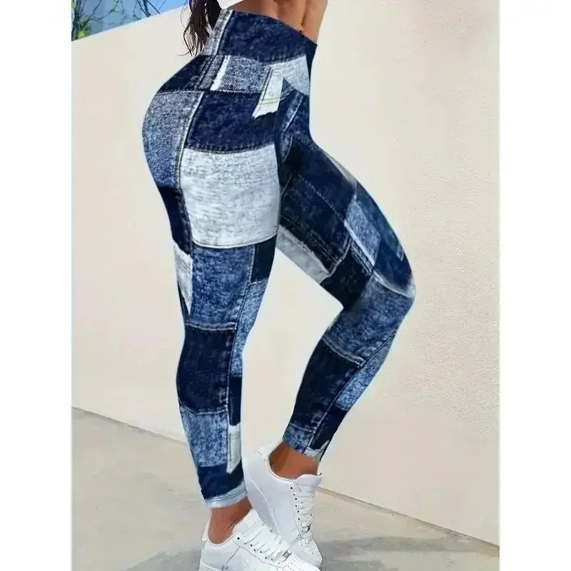 Women's Plus Size 1XL-5XL Casual Sport Pants Casual Slim Fit Imitation Denim Tight High Waist Leggings