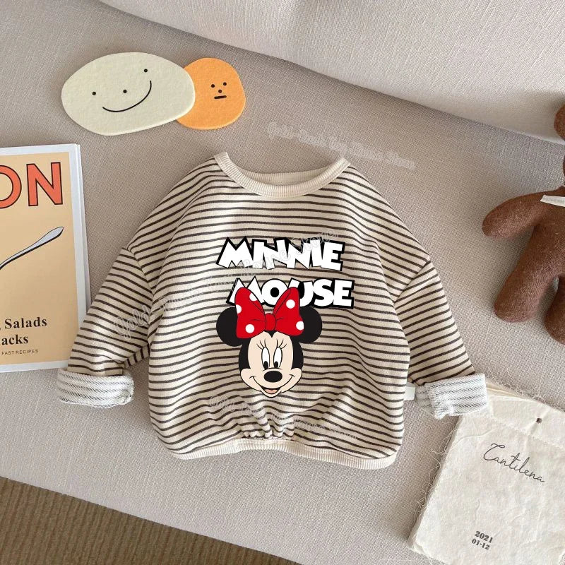 Disney Mickey Mouse 1-8T Cotton Children Clothing Long Sleeve T-shirts Striped Boy Girl Tops Kids T-shirt Autumn Spring Tee Kids