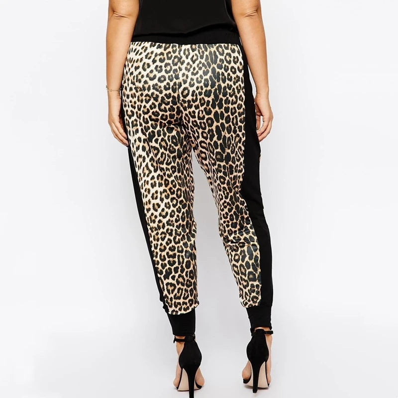 Plus Size Pleated Causal Leopard Elastic Waist Pants
