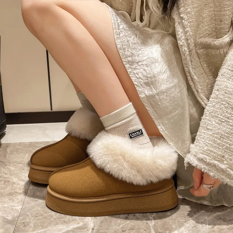 Faux Fur Winter Boot/Shoe for Women  Non Slip Plush Thick Bottom Warm Cotton Shoes Platform Botas Mujer