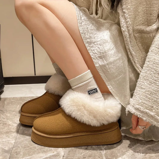 Faux Fur Winter Boot/Shoe for Women  Non Slip Plush Thick Bottom Warm Cotton Shoes Platform Botas Mujer