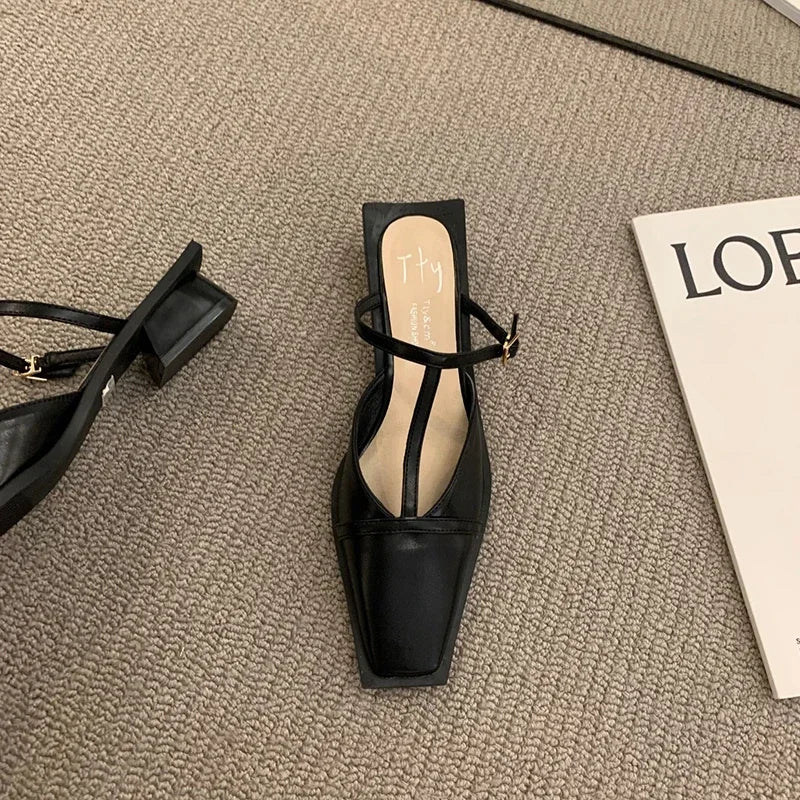 2025 Summer Women Mules Fashion Shallow Square Toe Dressy Sandal Women's Sandalias
