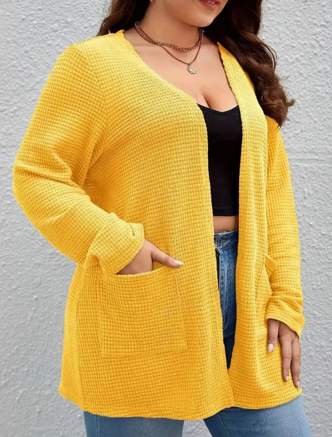 Plus size pure color pocket cardigan casual long-sleeved suitable for all season