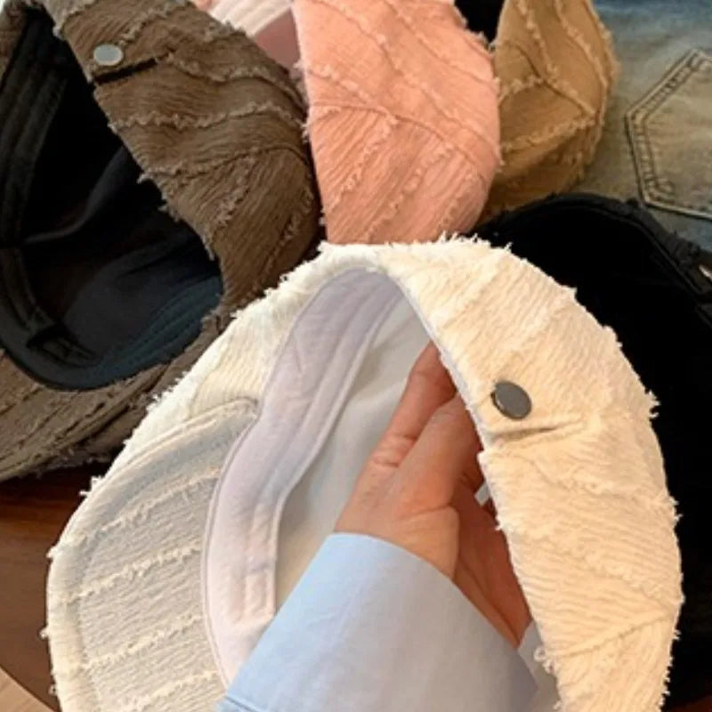 2025 New Ladies' Beret with Retro Frayed Edges Small and Sweet Duckbill Hat Japanese and Korean Fashion Artist Hat