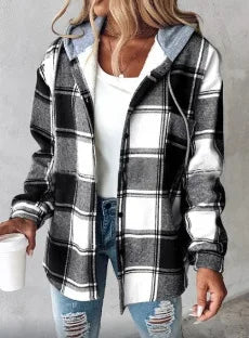 Women's Plaid Style Women's Jacket Hooded Plaid Casual Loose light Jacket.  S-3x