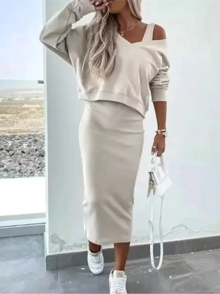 New Women's Two Piece Fashion Sweater and Skirt Perfect For All Seasons. S-XL