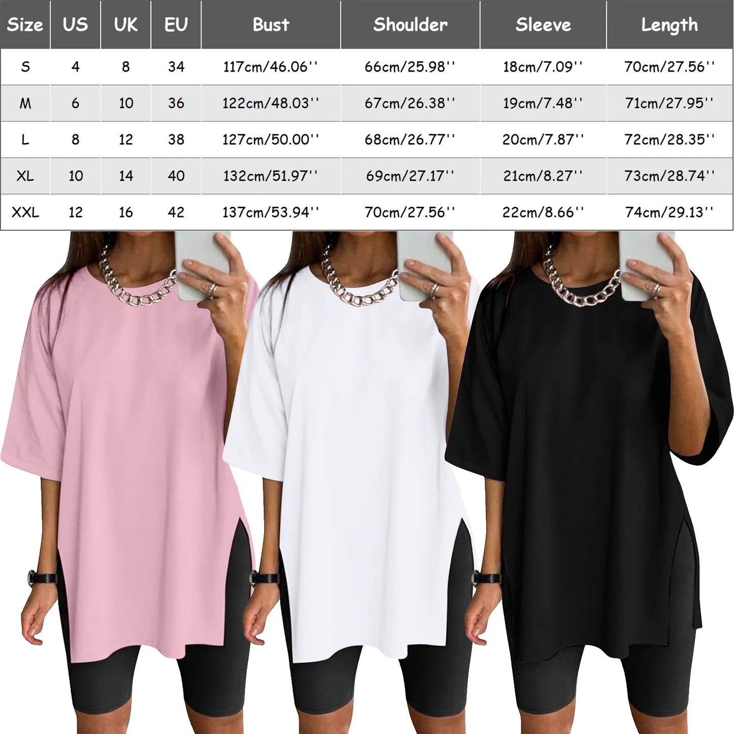 Long Short Sleeve Loose Crew Neck Top.  SZ: S-xxL