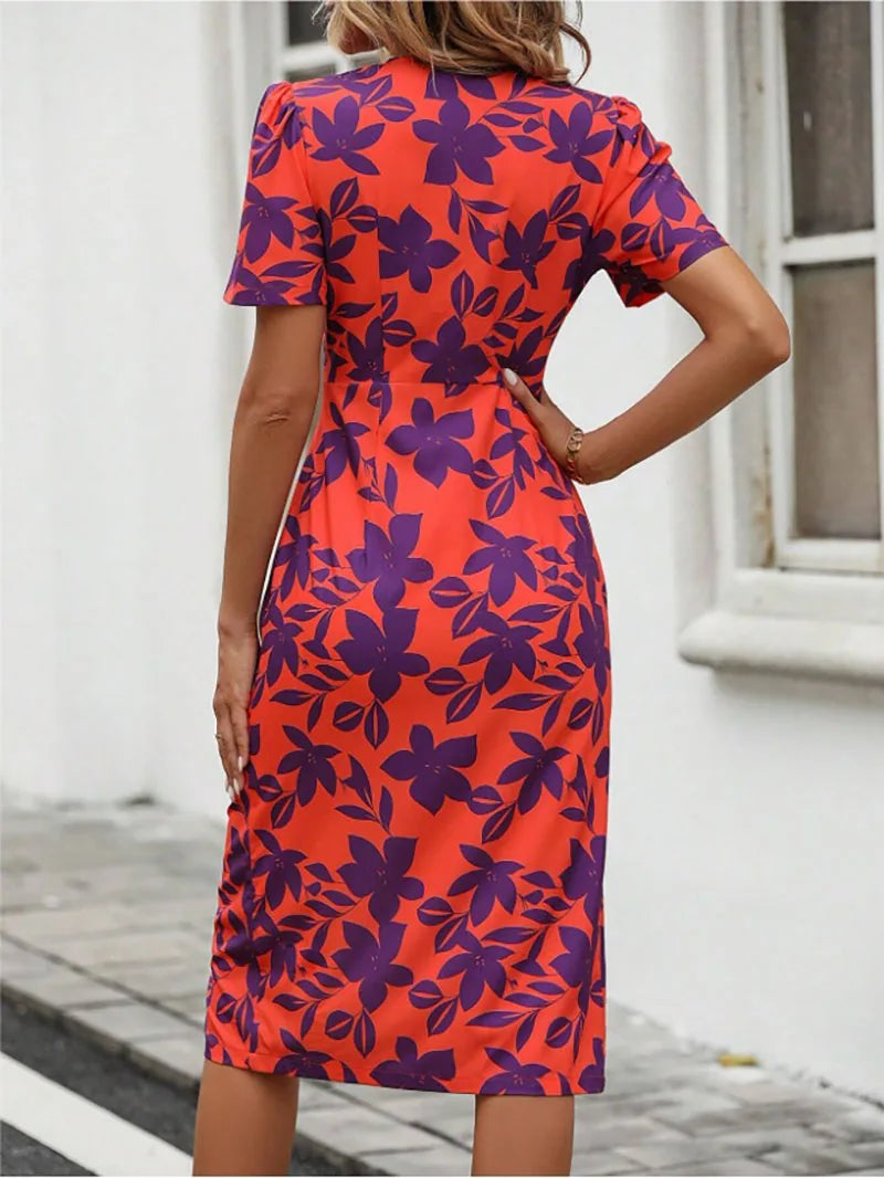 Summer Short Sleeved V-Neck Dress. S-2X