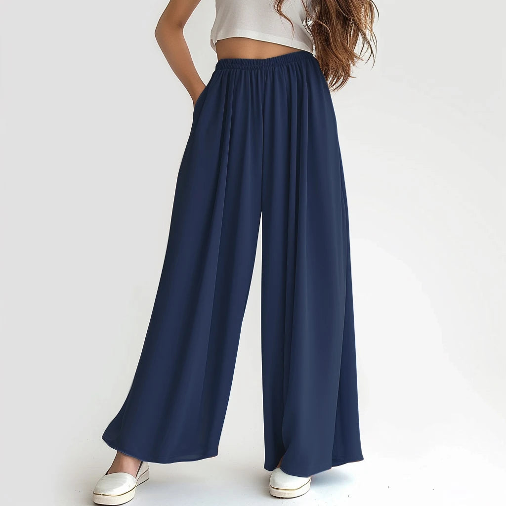 Spring Summer Ladies Elastic High Waist Wide Leg Pants Casual Loose For Comfortable Casual  Wear. Size S-5X