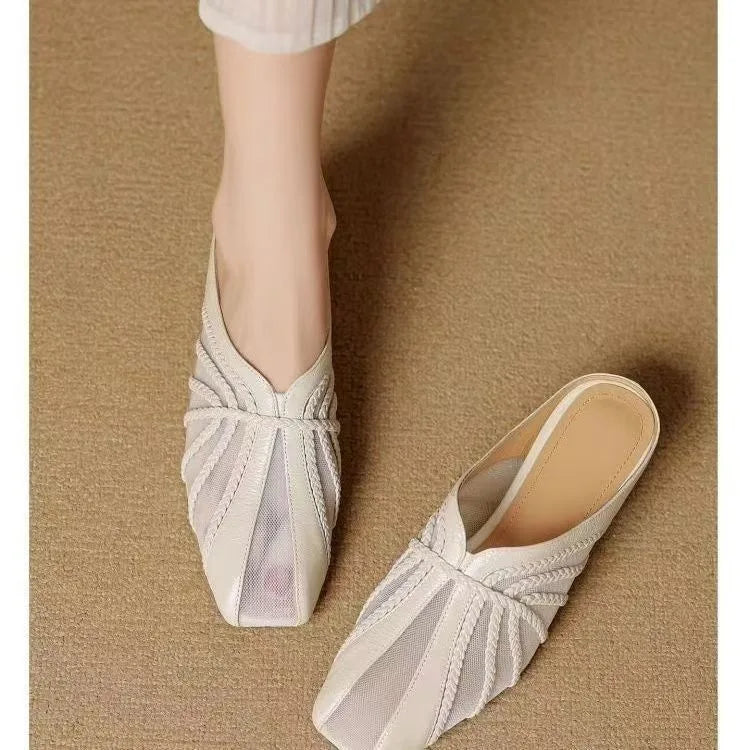 Women's Mesh Hollow Splicing Wedge Heel Mules Shoes Summer Cool and Comfortable Breathable Inner Height Increase Baotou Slippers