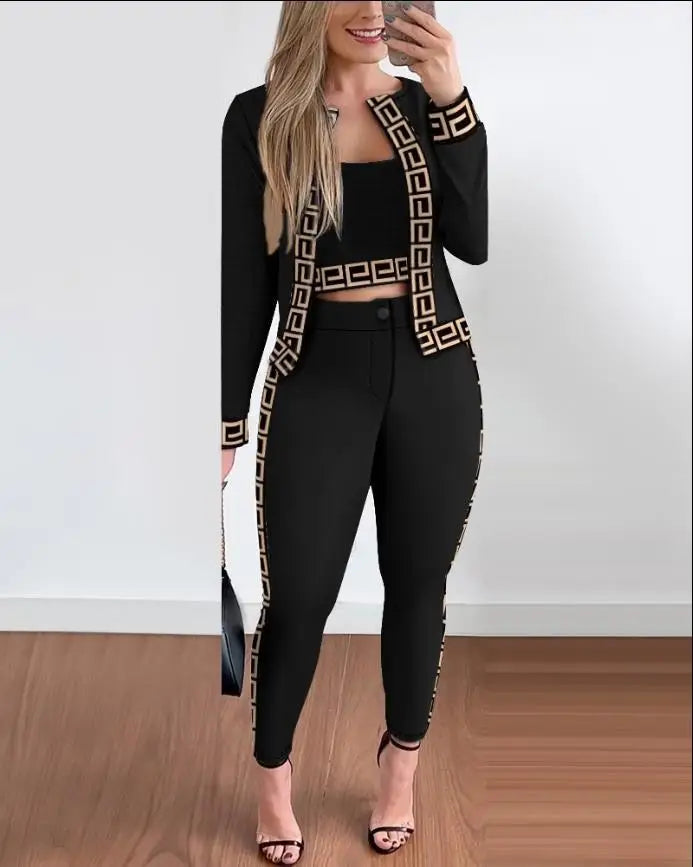 Trendy Pants Set Women Fashion Long Sleeve Coat Camisole Slim Trousers Three Piece Set Female All Season  Streetwear.    S-2X
