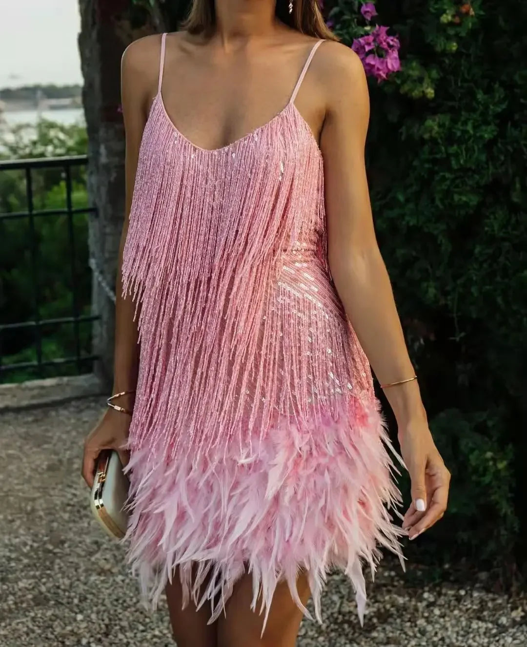 Summer New Fashionable Sequins Feather Dress.  S-3x