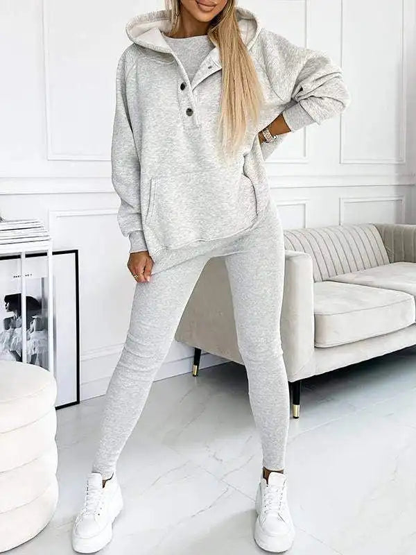 Women's Casual Loose Sport Suit Two-piece Fashion Solid Long Sleeved Hoodie And Sport Long Pant Set.  M-3X