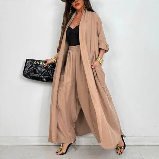 Women Solid Lazy Style 2-Piece Set Cardigan Long Sleeve Shirt+ Wide Leg Pant Suit Elegant two Piece.  S-3X
