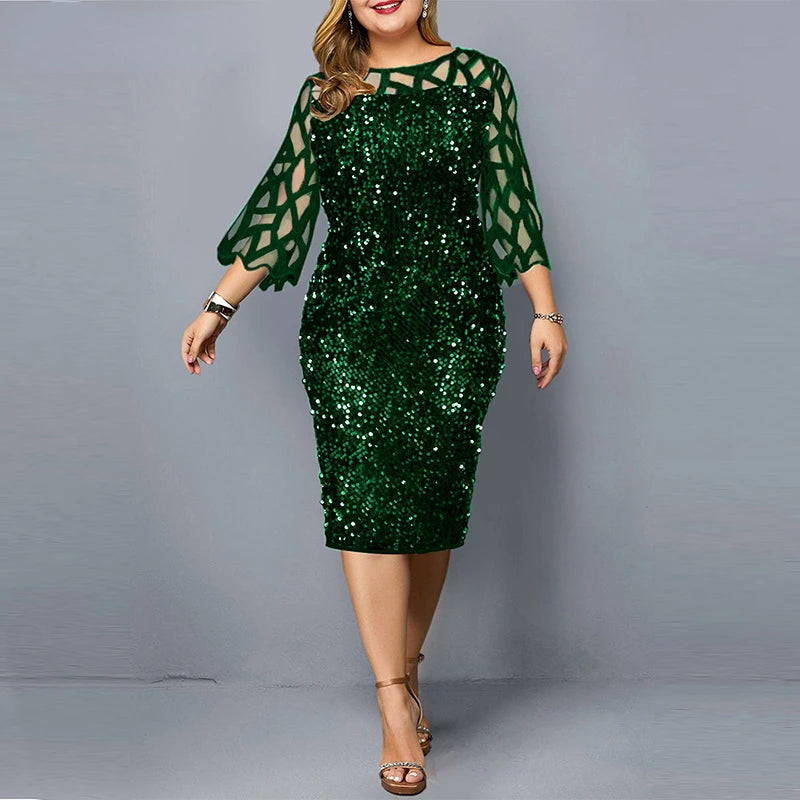 Elegant Sequin Plus Size Women Dress Sexy Casual Evening Party Dress
