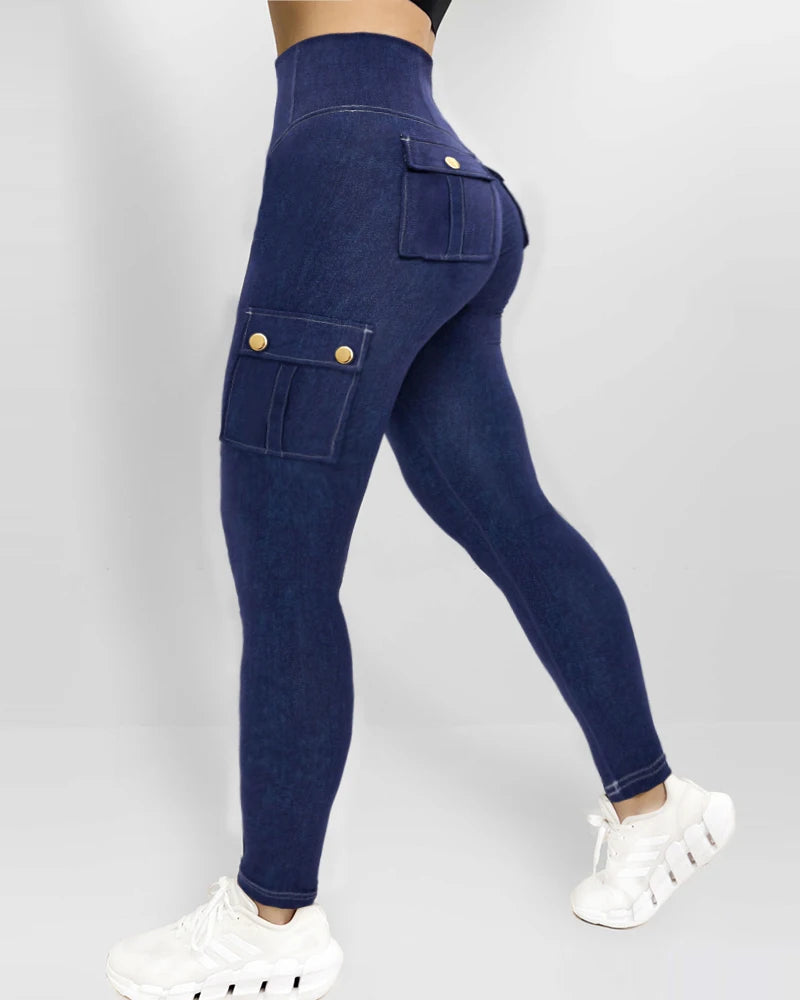 Women's Denim Pants Buttoned Pocket Zipper Design High Waist Casual Daily Skinny Jeans.  S-2X