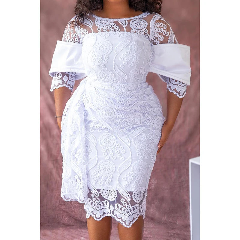 Plus Size Women's Round Neck Lace Mid-length Fashion Dress