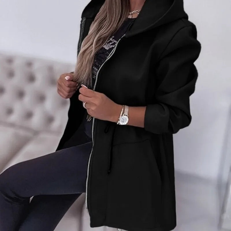 Fashion Casual Autumn and Winter Hooded Zipper Jacket Women's Clothing.  S-2X