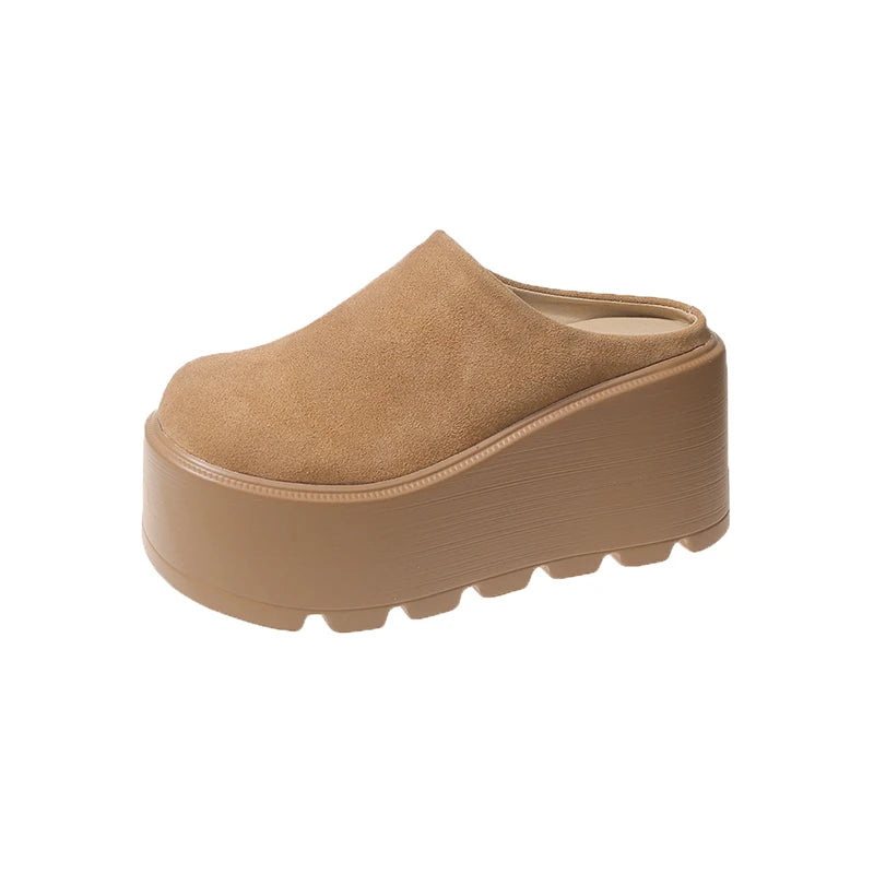 Women High Platform Slides 7CM Wedges Shoe Faux Suede/Leather Casual Chunky Summer Breathable Slip -Ons