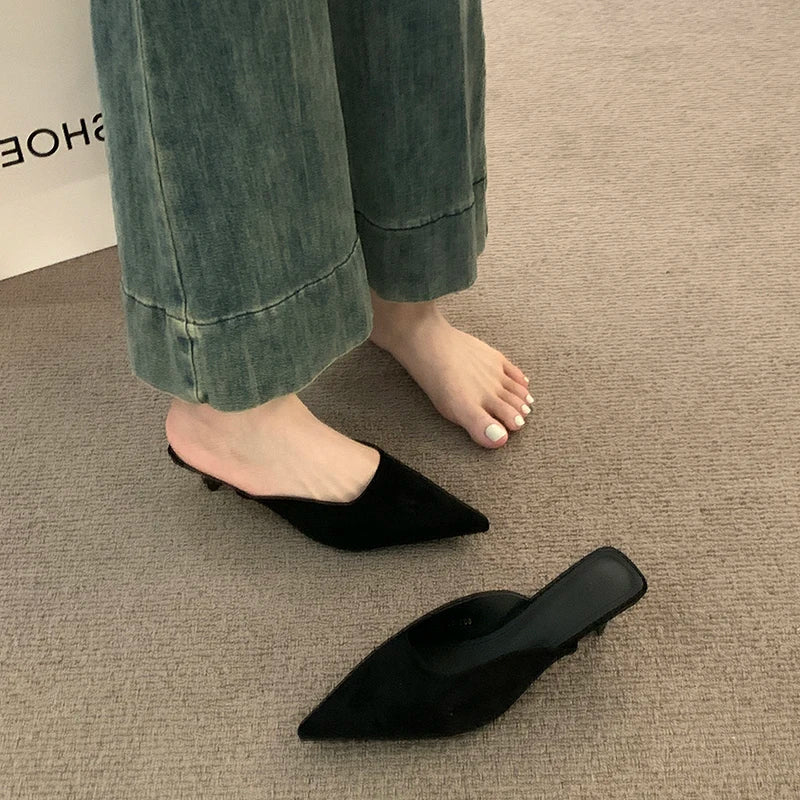 Designer Pointed Toe Mules Fashion Shallow Slip On Casual Low Heel Ladies Slides