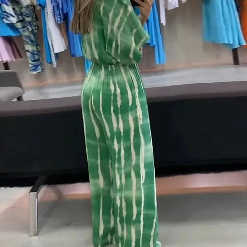 Elegant Women's Jumpsuit 2025 Summer Simple Casual  V-neck Loose Lady Fashion Wide Leg.   S-XXXL