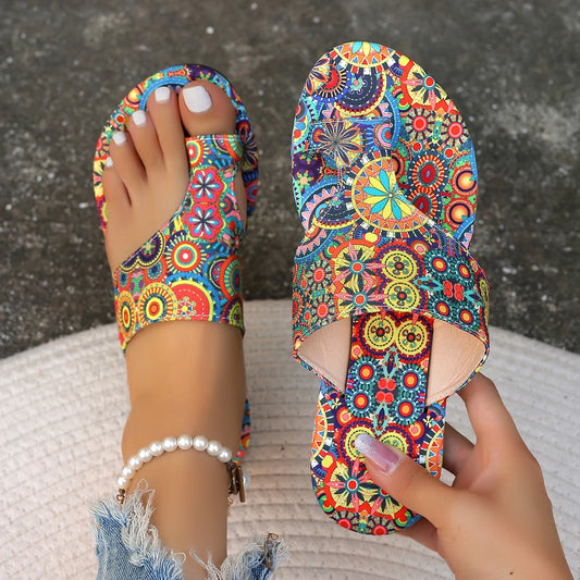 Women Bohemian Flower Pattern Casual Lightweight Slides