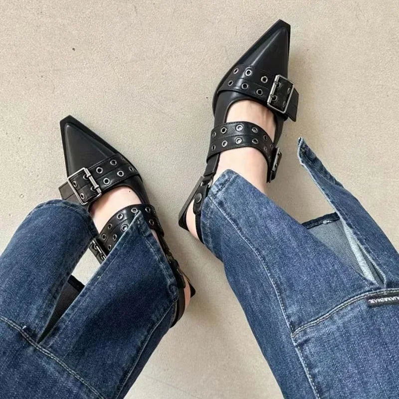 Slingback Chunky Heel Women's Rivet Street Style Vintage Casual Sandals
