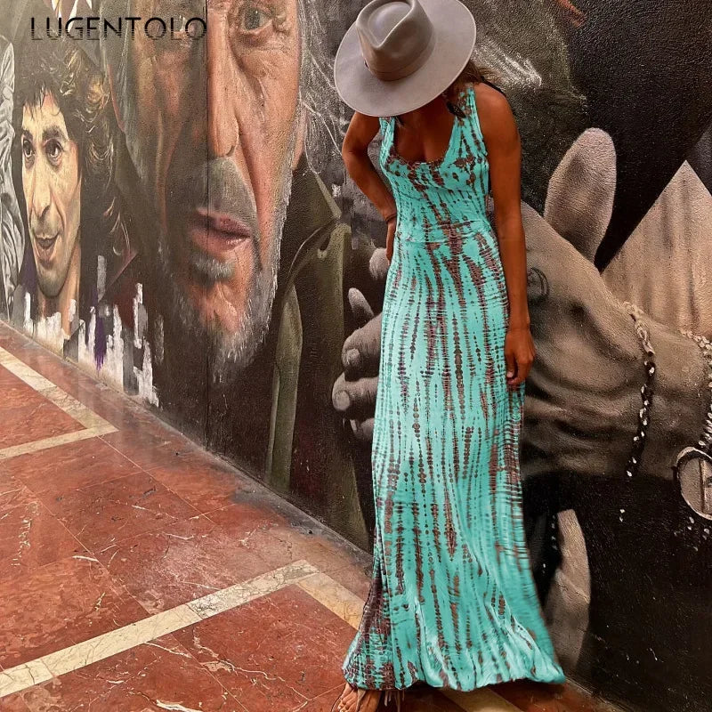 Women Sexy Print Dress Backless Cross Sleeveless Spring Summer Thin Casual Multiple Patterns Long dress.