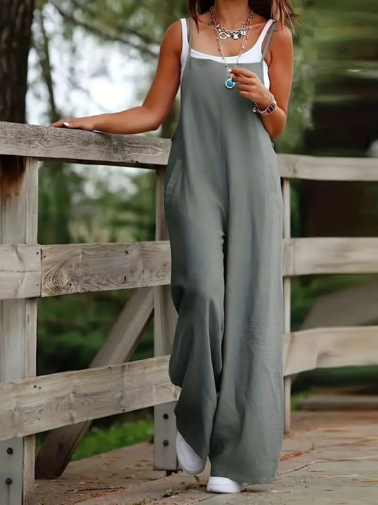 Plus Size Women's Casual Pocket Wide Leg Jumpsuit Fashion Loose Fit