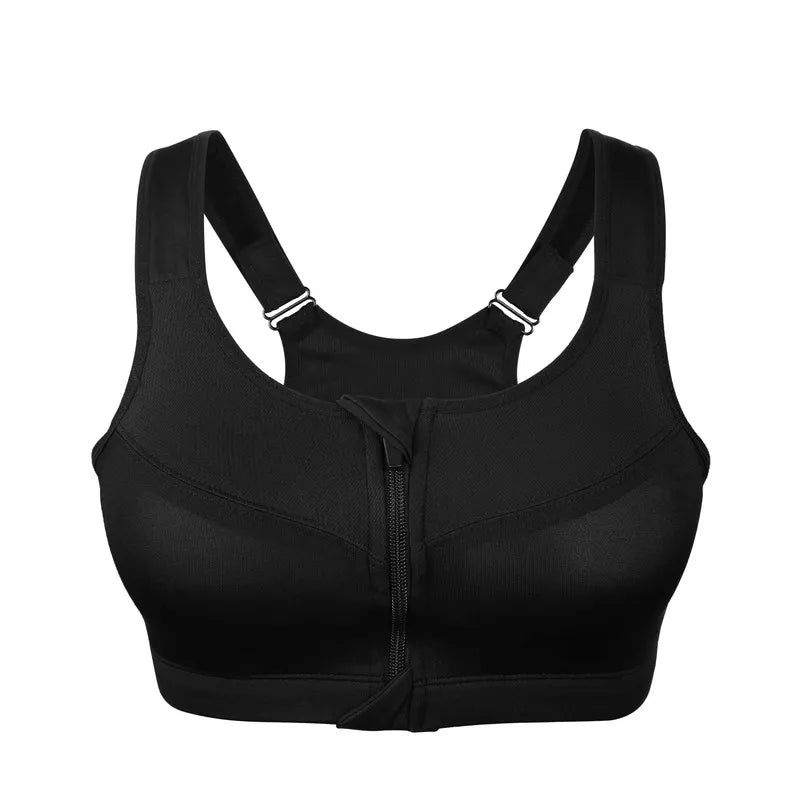 Front Zipper Curvy Size Sports Bra, Push Up Fitness Top Bra, Gym Workout Running Yoga Bra