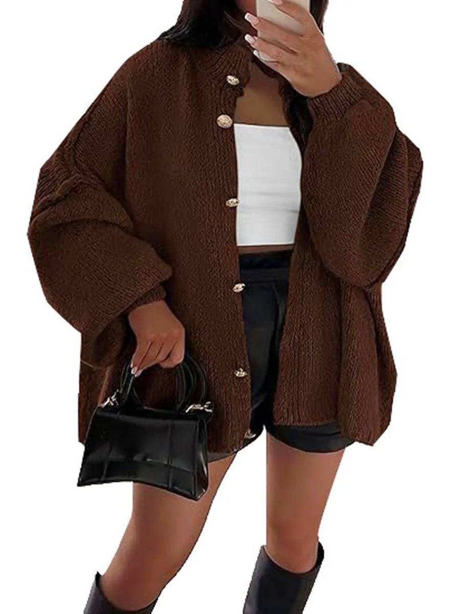 Knitted Lazy Style Oversized Long Sleeve Women Loose Button Cardigan Sweater