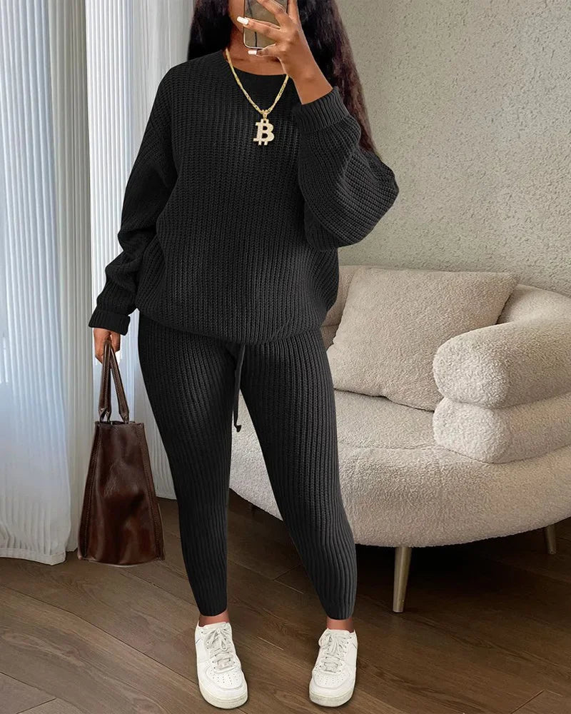 Ladies Two Piece Fashion Leisure Knitted Casual Suit